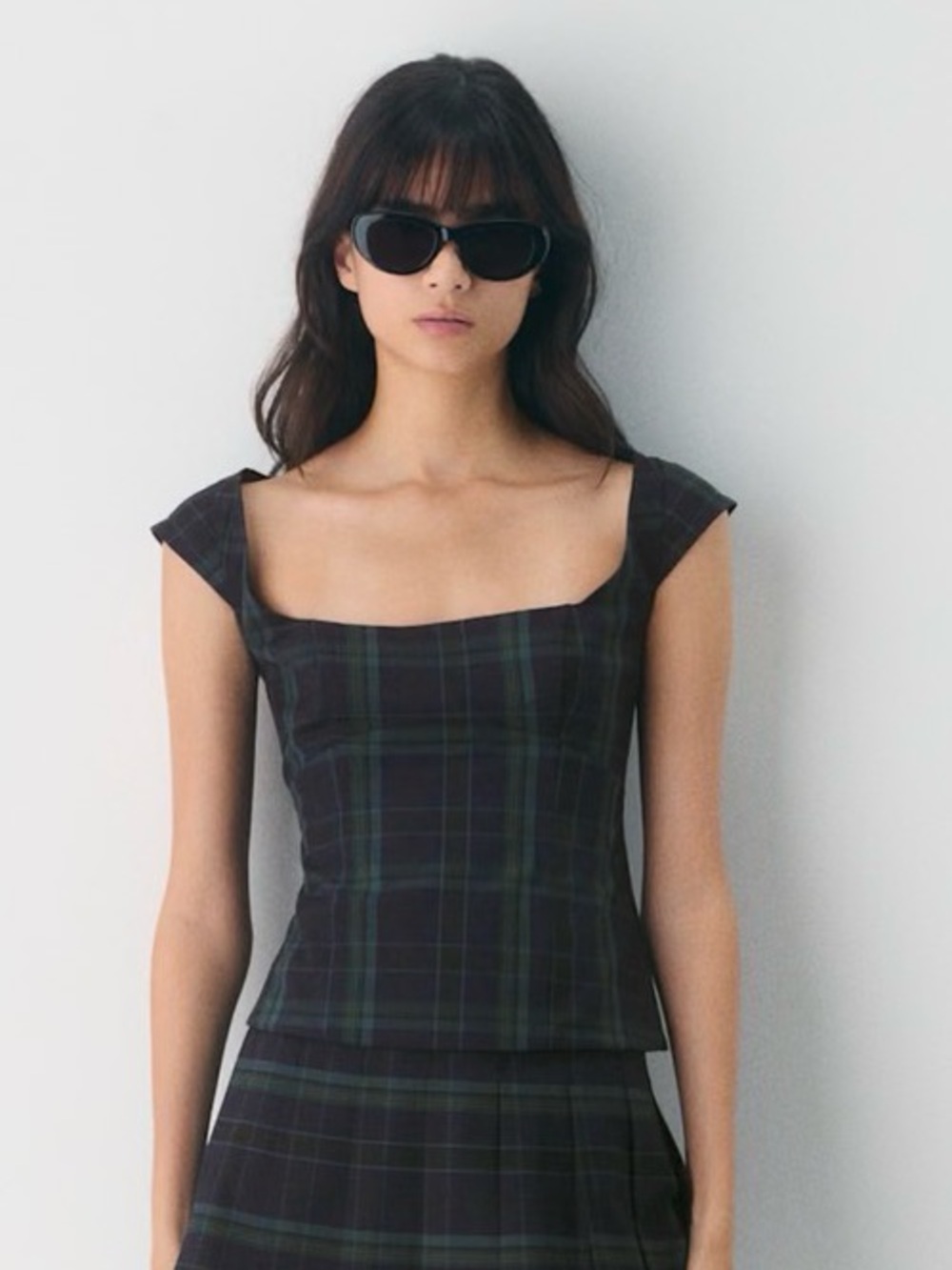 Sunday Best Ambrosia Bustier Navy & Green Plaid Top Sz 0 Aritzia Academia
